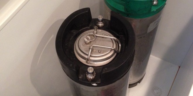 5 gallon Corny kegs in temperature-controlled freezer