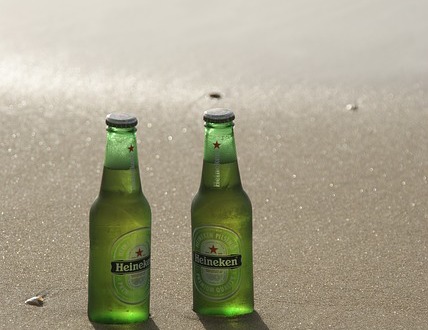 Heineken bottles on the beach